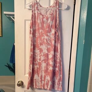 Sleeveless Pink Tie-Dye Tank Dress
